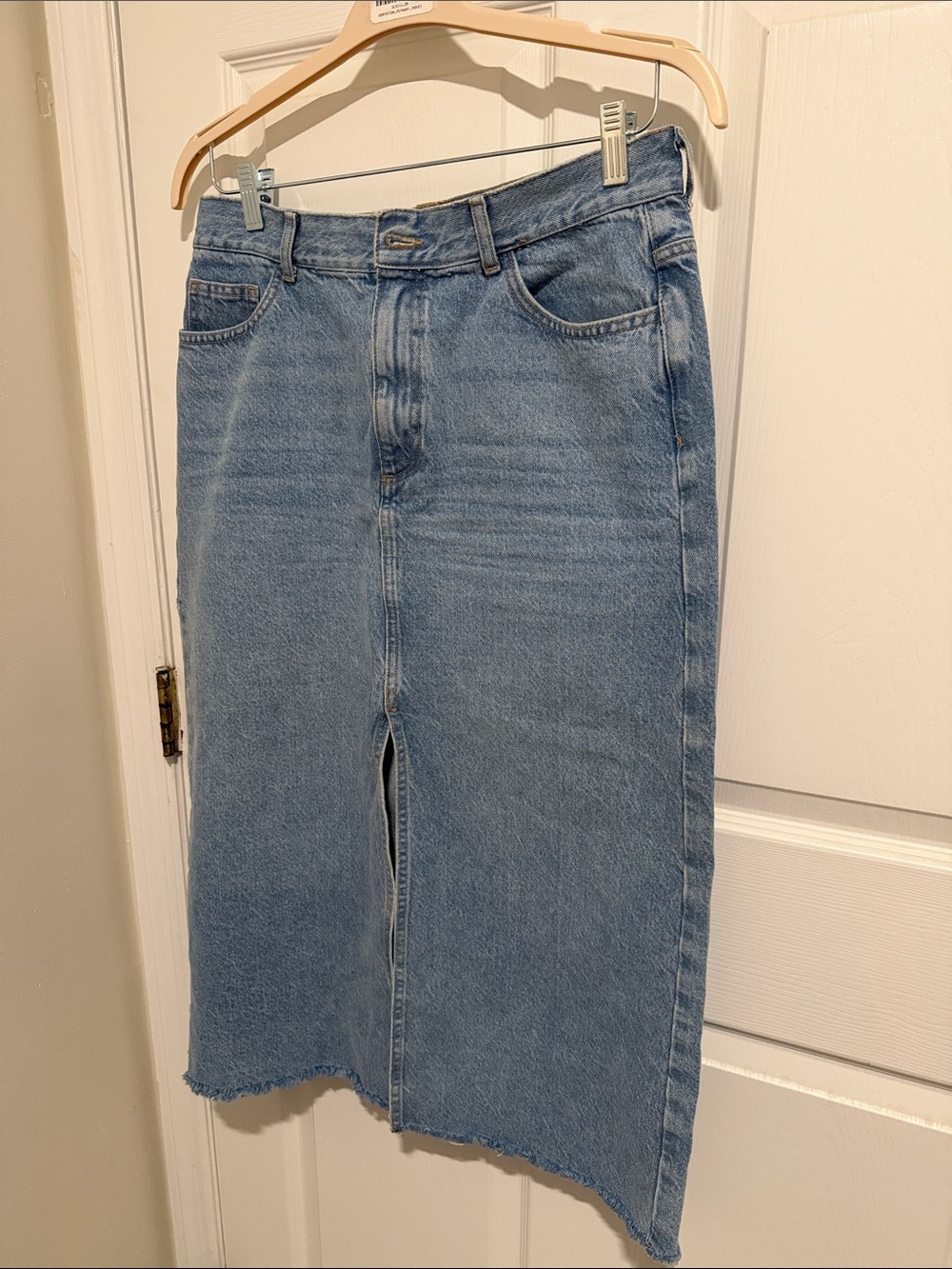 Zara Light Blue Denim Midi Skirt